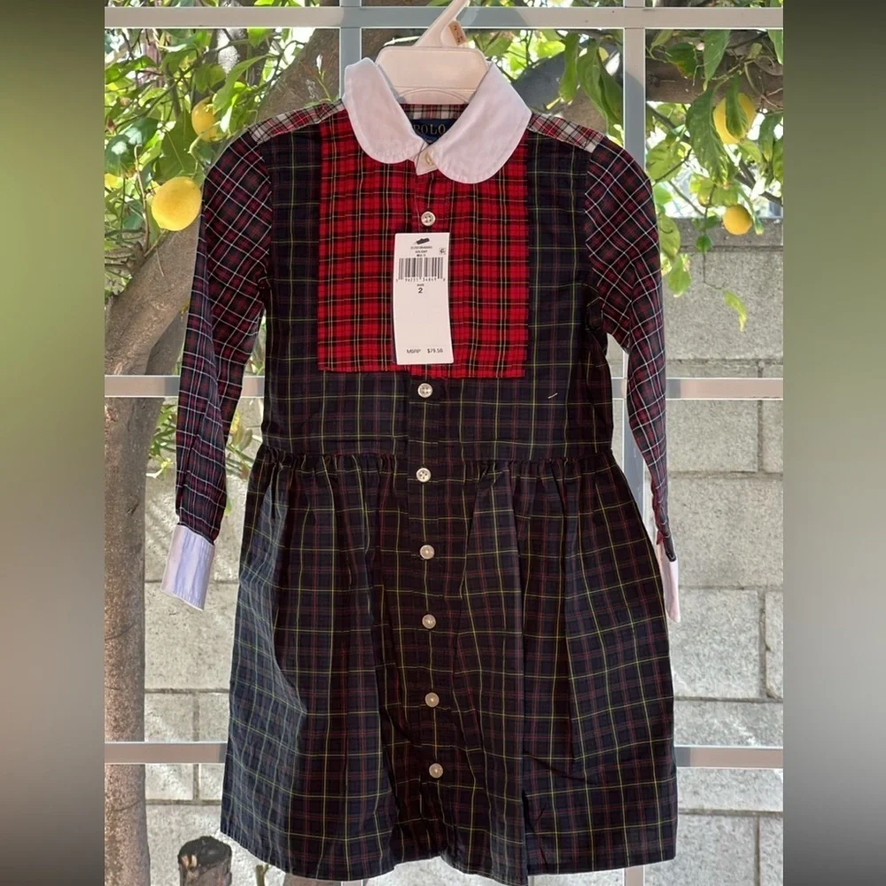 Ralph Lauren| Plaid Long Sleeve Dress with White Collar